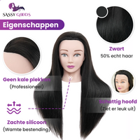 Zwart Oefenhoofd Kappershoofd 50% Echt Haar