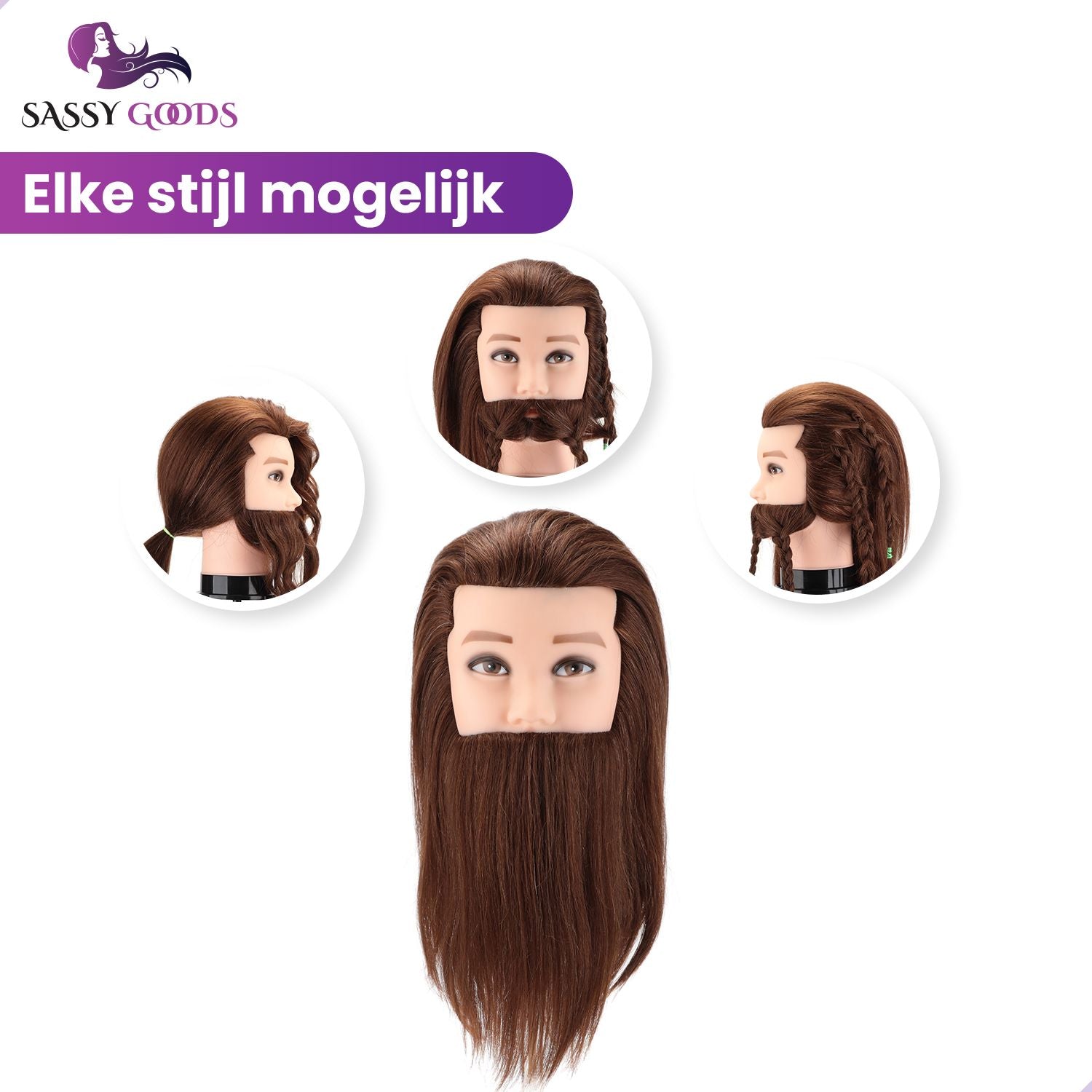 Kappershoofd - Kapperspop - Oefenhoofd Man - Bruin - 35 cm Oefenhoofd Sassy Goods 