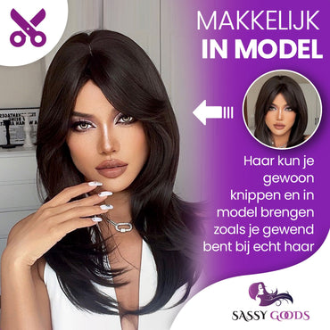 Kastanjebruine Pruik met Lagen Pruik Sassy Goods 