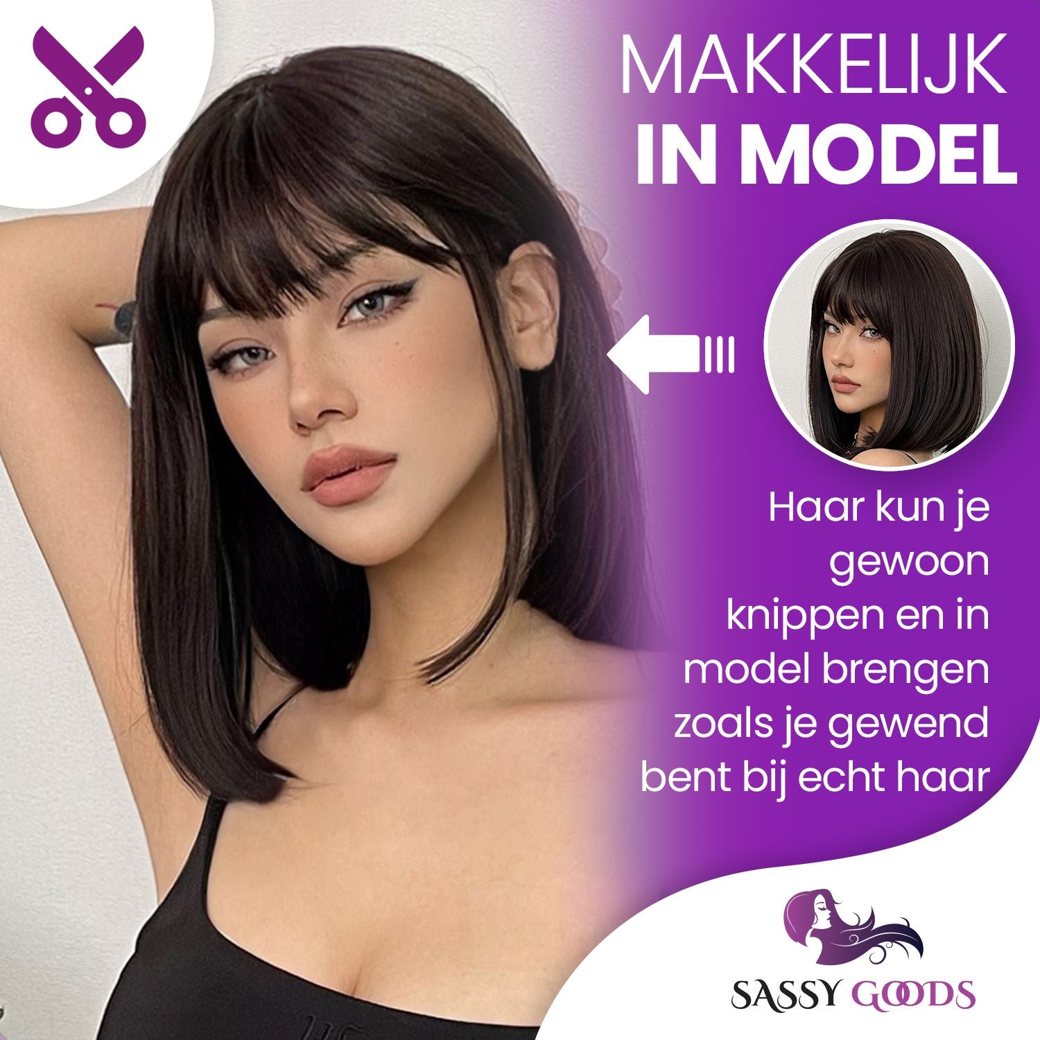 Donkerbruine Pruik Kort Pruik Sassy Goods 