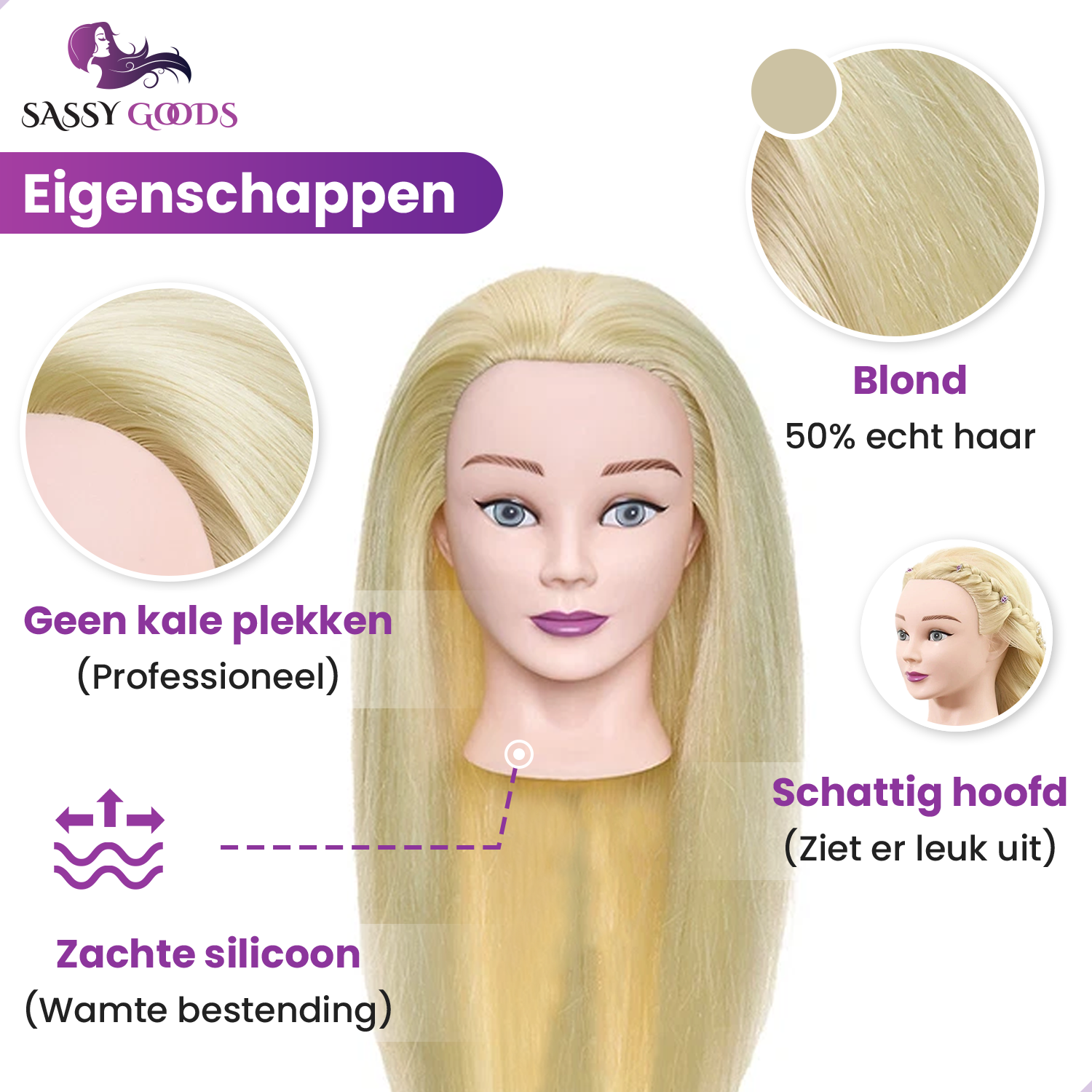 Blond Oefenhoofd Kappershoofd 50% Echt Haar