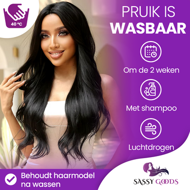 Zwarte Pruik - Sassy Goods Pruiken Dames Lang Haar - Wig - Golvend Zwart - 70 cm