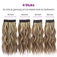 Haarextensies - Clip-In Extensies - set van 4 hair extensions - Bruin Haar met highlights - Golvende Haarverlenging - 50 cm Haarextensies Sassy Goods 