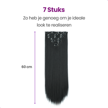 Clip In Extensions 7 Stuks - Zwart Steil - 60 cm