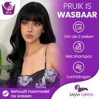 Zwarte Pruik Lang Golvend met Pony Pruik Sassy Goods 