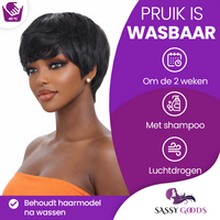Pixie Pruik Zwart - 100% Human Hair