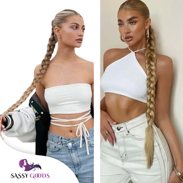 Ponytail Hair Extensions - Braided Ponytail Synthetic - Long Natural looking Braid - Blond - 80 cm