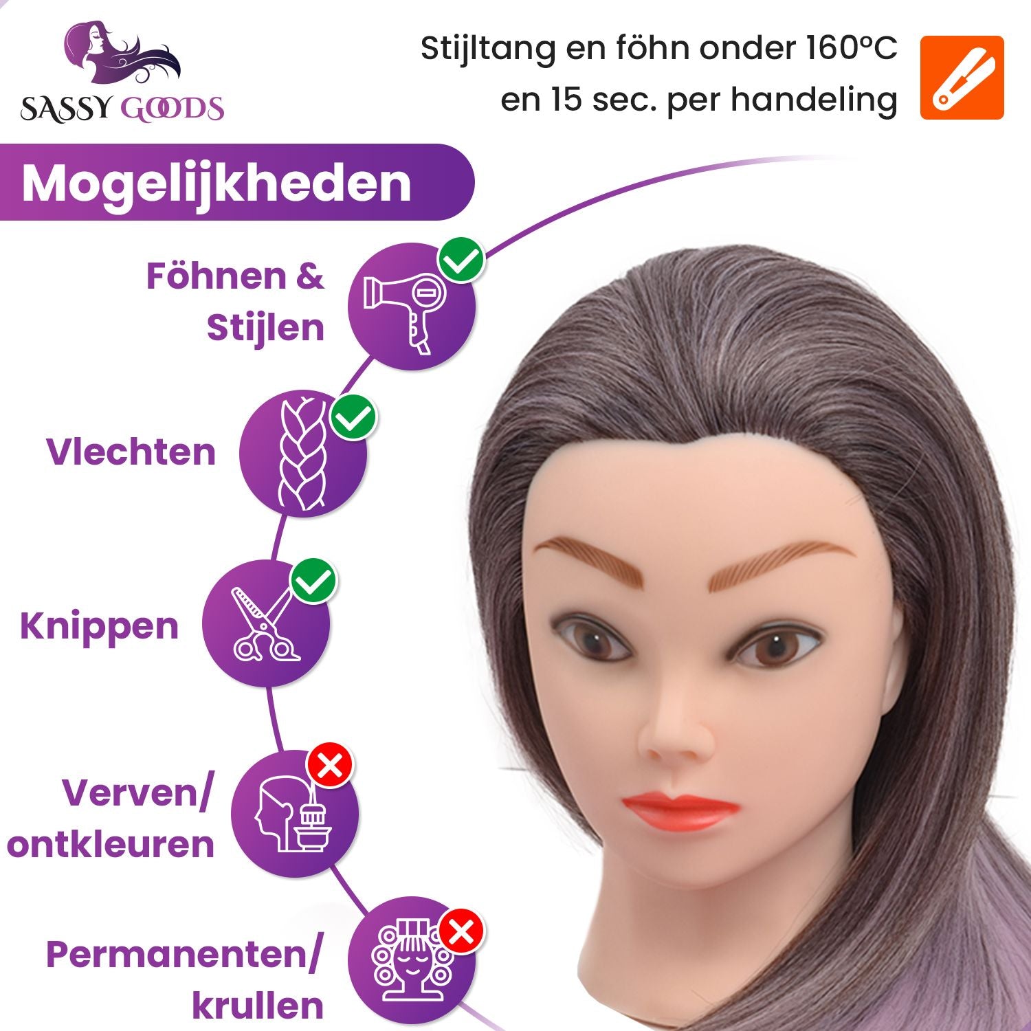 Oefenhoofd Kappershoofd Roze Donkergrijs - 70 cm Oefenhoofd Sassy Goods 