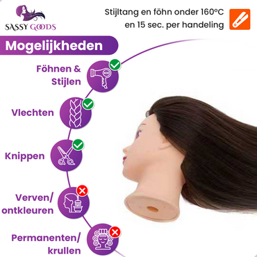 Oefenhoofd 80% Echt Haar Donkerbruin