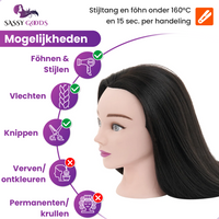 Zwart Oefenhoofd Kappershoofd 50% Echt Haar