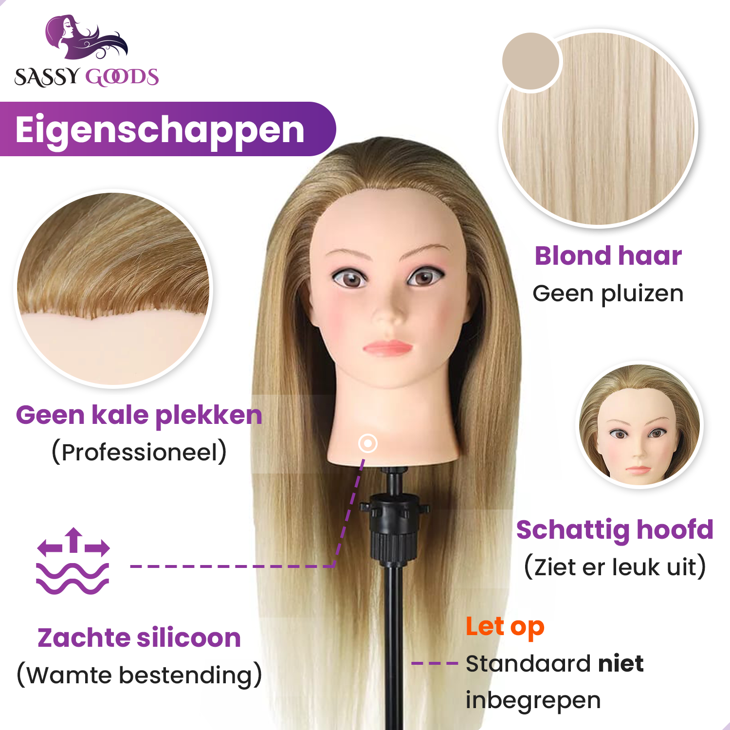 Blond Ombre Oefenhoofd Kapperspop met Statief & Styling Accessoires - Geschikt om te stijlen, knippen en vlechten