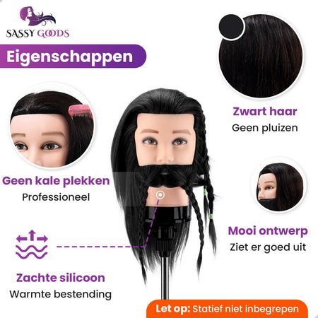 Kappershoofd 100% Echt Haar Man Zwart Oefenhoofd Sassy Goods 