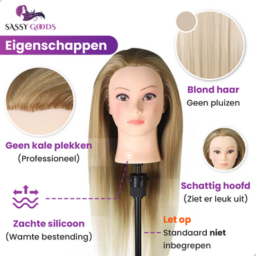 Blond Ombre Oefenhoofd Kapperspop met Statief & Styling Accessoires - Geschikt om te stijlen, knippen en vlechten