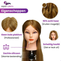Oefenhoofd Kappershoofd 90% Echt Haar Bruin Oefenhoofd Sassy Goods 