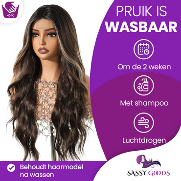 Bruine Lace Wig met Highlights