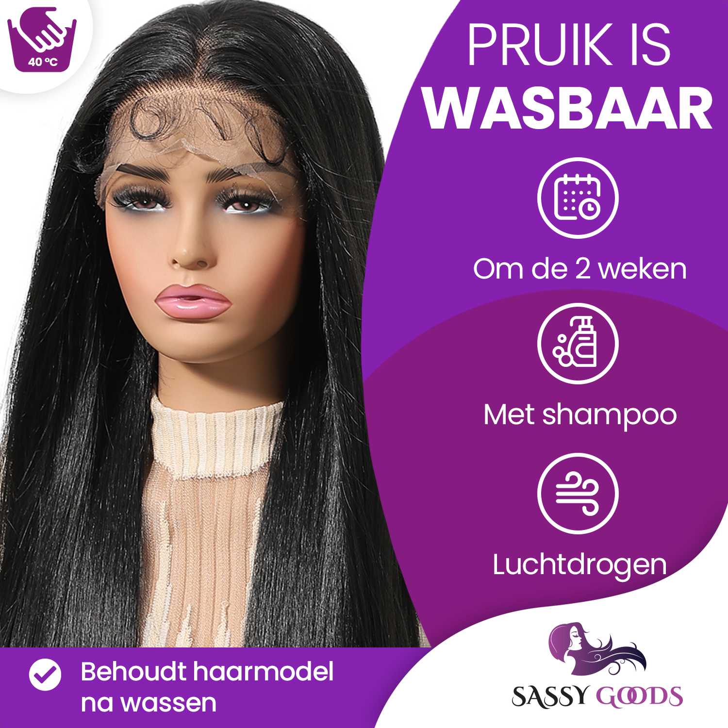 Luxe Zwarte Front Lace Wig Steil