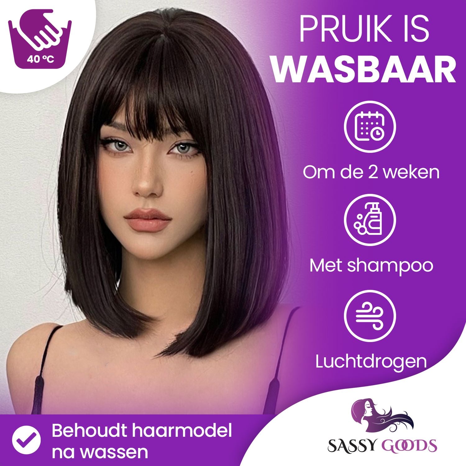 Donkerbruine Pruik Kort Pruik Sassy Goods 