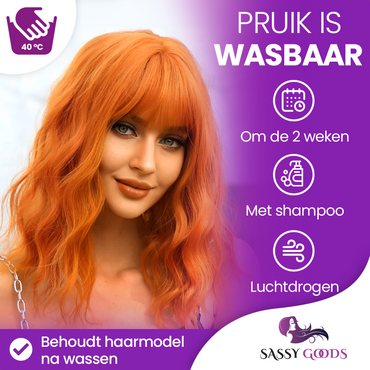 Koper Oranje Pruik met Pony Kort