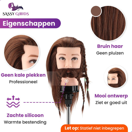 Kappershoofd - Kapperspop - Oefenhoofd Man - Bruin - 35 cm Oefenhoofd Sassy Goods 