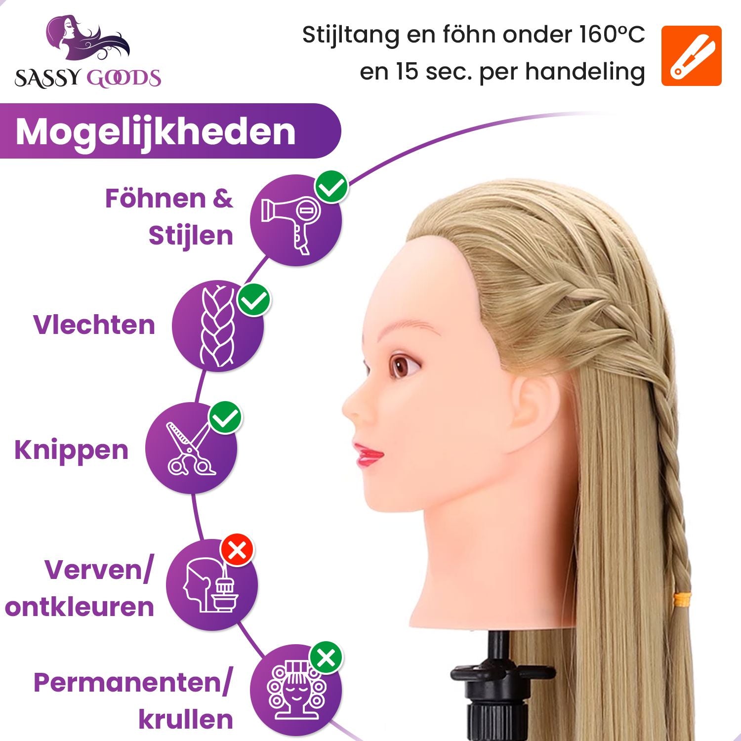 Donkerblond Oefenhoofd Kappershoofd Oefenhoofd Sassy Goods 