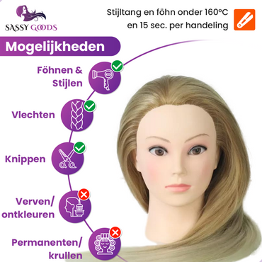 Blond Ombre Oefenhoofd Kapperspop met Statief & Styling Accessoires - Geschikt om te stijlen, knippen en vlechten