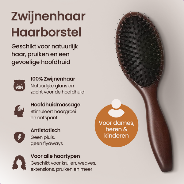 Anti-Klit Borstel van Echt Zwijnenhaar voor Pruiken, Extensions, Eigen Haar & Kappershoofden