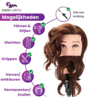 Kappershoofd - Kapperspop - Oefenhoofd Man - Bruin - 35 cm Oefenhoofd Sassy Goods 