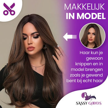 Donkerbruine pruik met lang haar - 70 cm