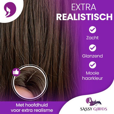 Chocolade bruine pruik met lagen - half lang haar - 50 cm
