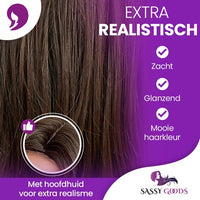 Chocolade bruine pruik met lagen - half lang haar - 50 cm
