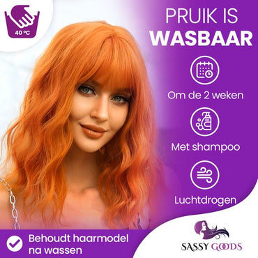 Oranje Pruik - half lang haar - 40 cm