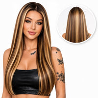 Luxe Bruine Pruik Lace Front Wig met Highlights - 75 cm