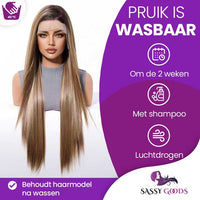 Luxe Bruine Pruik Lace Front Wig met Highlights - 75 cm