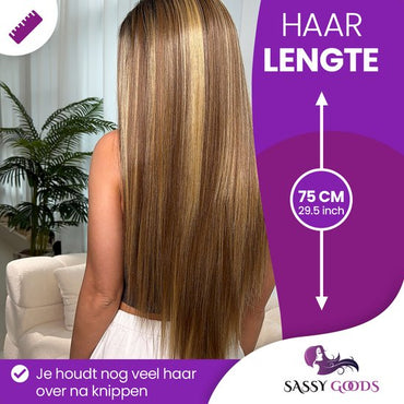 Luxe Bruine Pruik Lace Front Wig met Highlights - 75 cm