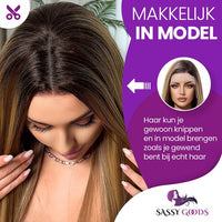 Luxe Bruine Pruik Lace Front Wig met Highlights - 75 cm
