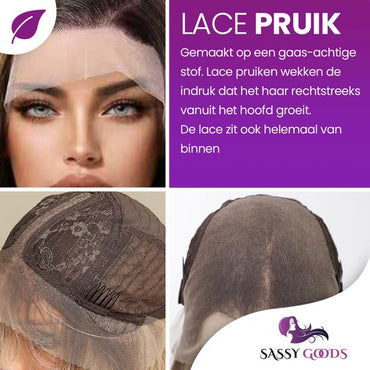 Luxe Bruine Pruik Lace Front Wig met Highlights - 75 cm