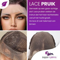 Luxe Bruine Pruik Lace Front Wig met Highlights - 75 cm