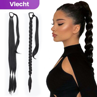 Ponytail Hair Extensions - Braided Ponytail Synthetic - Long Natural looking Braid - Zwart - 80 cm