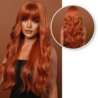 Koper Pruik met Pony - Pruiken Dames Lang Haar - Ginger Rood - 70 cm