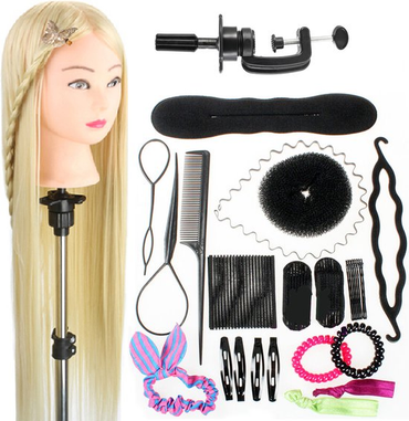 Blond Practice Head Hairdresser's Head with Tripod &amp; Accessories - 70 cm