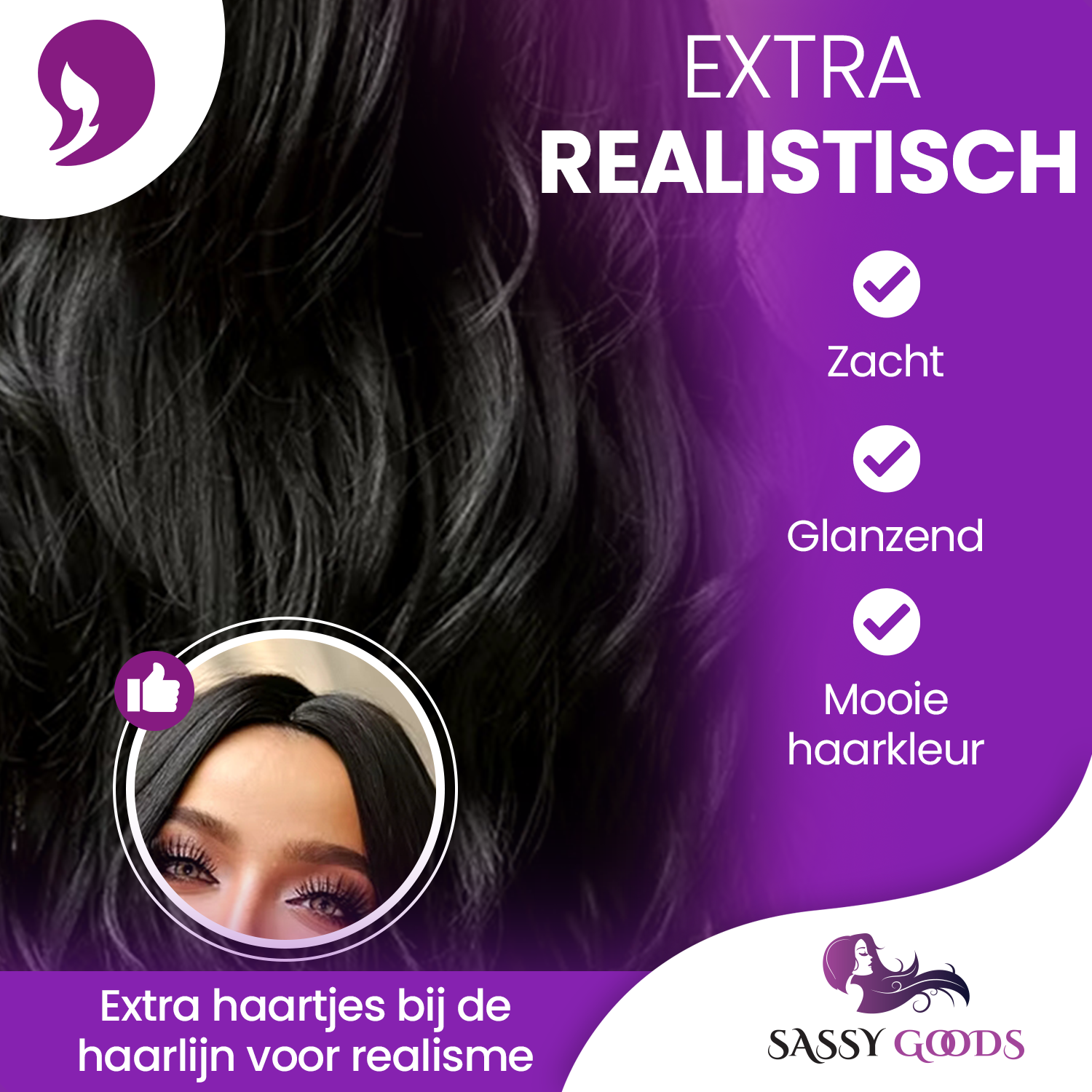 Zwarte Pruik - Sassy Goods Pruiken Dames Lang Haar - Wig - Golvend Zwart - 70 cm