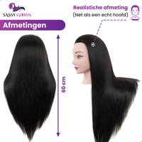 Zwart Oefenhoofd Kappershoofd 50% Echt Haar