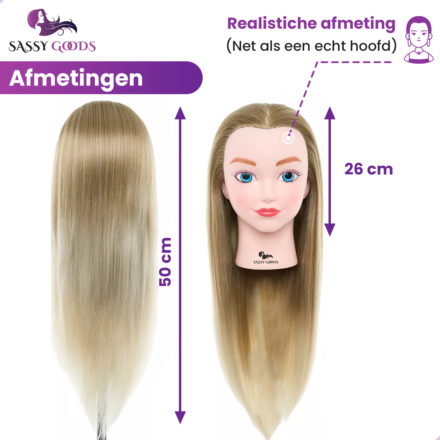 VORBESTELLUNG Übungskopf Friseurkopf mit Stativ &amp; Stylingzubehör - Goldbraunes Haar - 70 cm