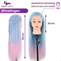 Oefenhoofd Kappershoofd Roze Blauw - 70 cm Oefenhoofd Sassy Goods 
