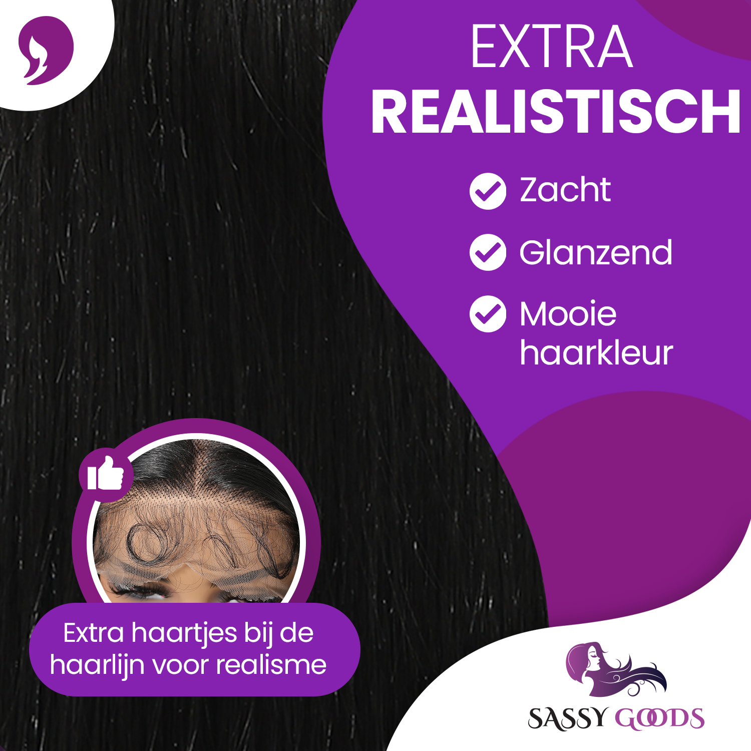 Luxe Zwarte Front Lace Wig Steil
