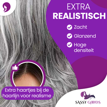 Luxe Front Lace Lace Wig Grijs 50 cm