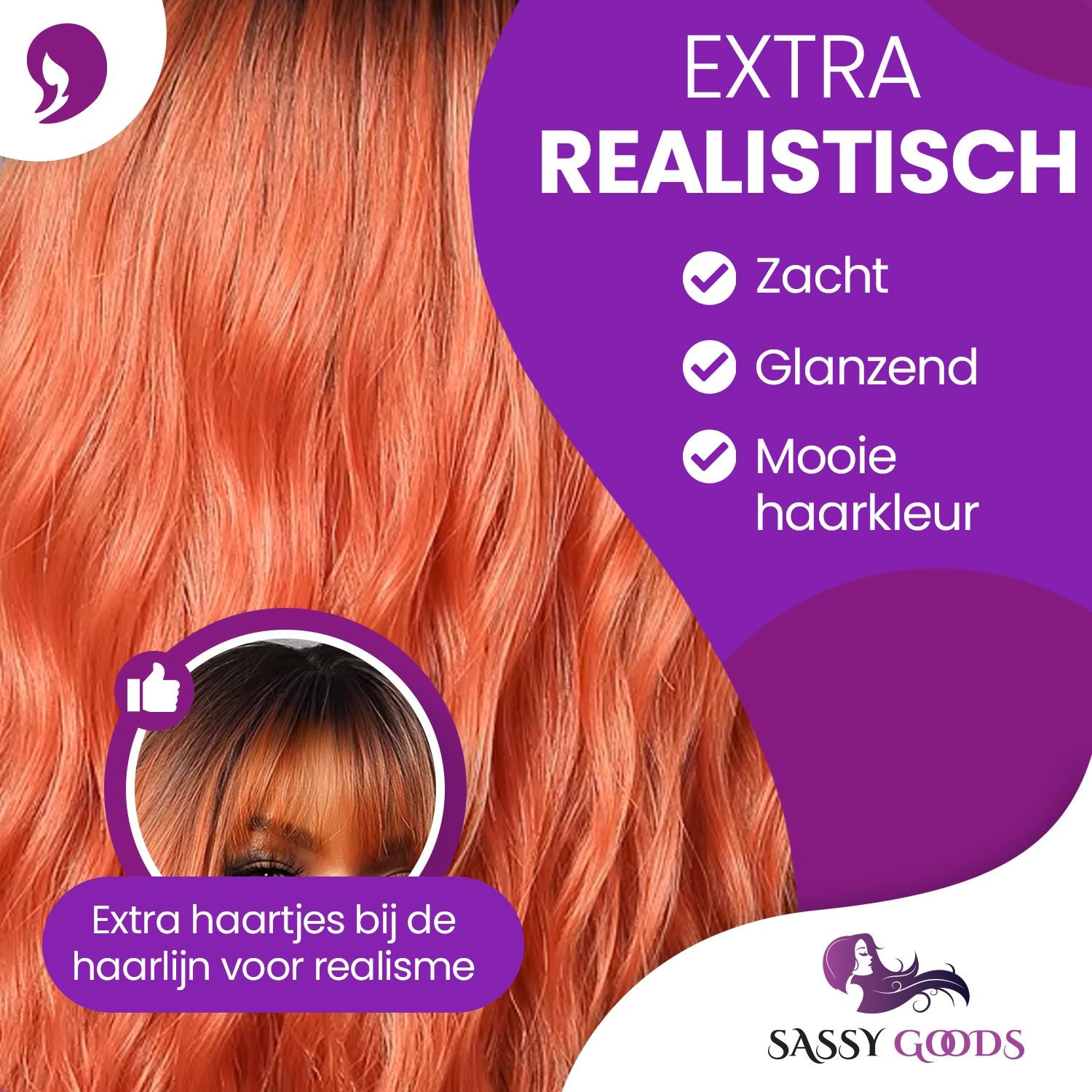 Koper Oranje Pruik met Pony Kort Pruik Sassy Goods 