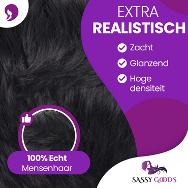 Pixie Pruik Zwart - 100% Human Hair