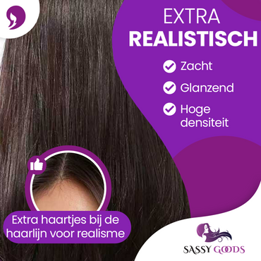 Luxe Donkerbruine Pruik Front Lace Wig met Lagen - 55 cm