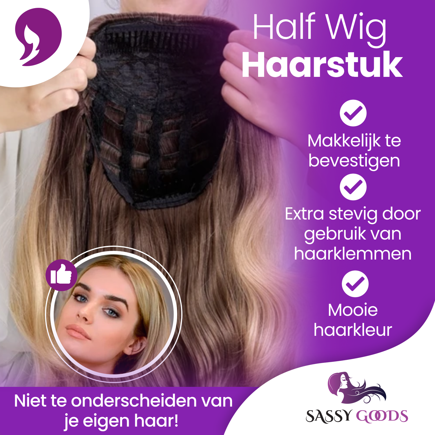 Halve Pruik - Hair Extensions Haarstuk - Ombre Blond - Half Wig - 60 cm